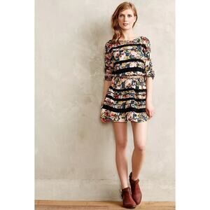 Anthropologie Holding Horses Garden Lace Floral Dress Orange Blue Long Sleeve XS